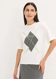 Kortärmad topp med paljetter och tryck, bonprix