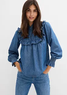 Jeansblus med rysch, bonprix