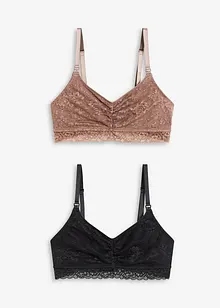 Amningsbehå utan bygel, med spets och ekologisk bomull (2-pack), bonprix