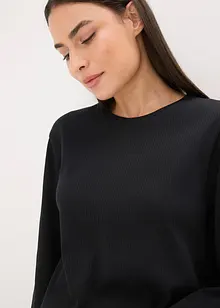 Pyjamas med ribbstickad topp och vid byxa, bonprix