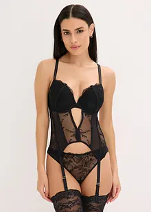 Korsett med bygel och stringtrosa med elegant broderi (2 delar), bonprix