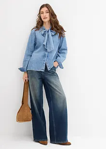 Jeansblus med knytband, bonprix