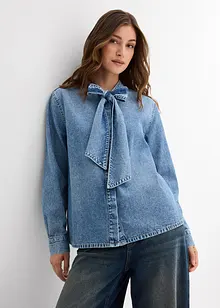 Jeansblus med knytband, bonprix