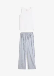 Pyjamas med ribbstickat linne och vävd byxa, bonprix