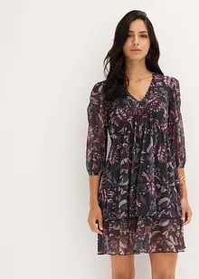 Klänning av mesh och jersey med volanger, bonprix