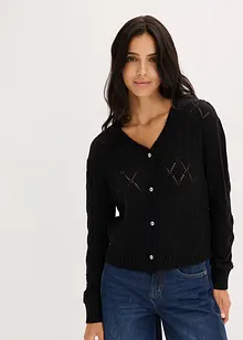 Stickad hålmönstrad cardigan, bonprix