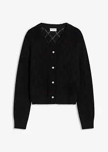 Stickad hålmönstrad cardigan, bonprix