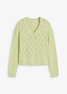 Stickad hålmönstrad cardigan, bonprix