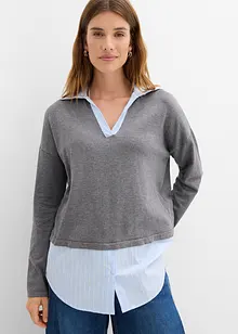Finstickad tröja med blusinfällning, bonprix