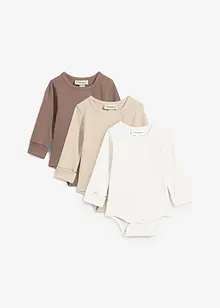 Långärmad body av ren bomull, justerbar längd (3-pack), bonprix