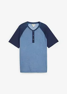 T-shirt med kort knappslå, av ekologisk bomull med tvättade effekter, bonprix