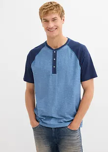 T-shirt med kort knappslå, av ekologisk bomull med tvättade effekter, bonprix