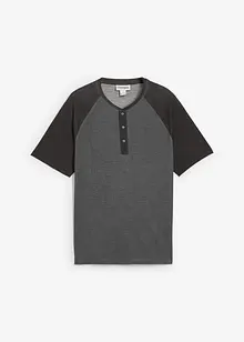 T-shirt med kort knappslå, av ekologisk bomull med tvättade effekter, bonprix