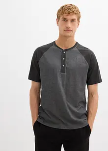 T-shirt med kort knappslå, av ekologisk bomull med tvättade effekter, bonprix