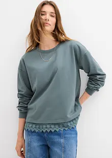 Sweatshirt med spetsbesättning, bonprix