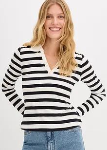 Pikétröja av ribbat material, långa ärmar, bonprix