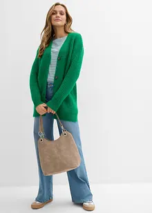 Stickad cardigan med ylleandel, bonprix