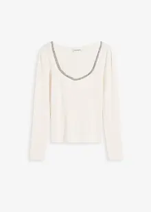 Finstickad tröja med smyckesdetalj, bonprix