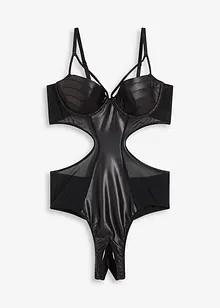 Stringbody ouvert med wetlook, bonprix