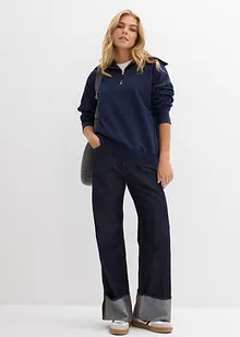 Tröja med hög krage och kort dragkedja, av mjuk bomullsmix, bonprix