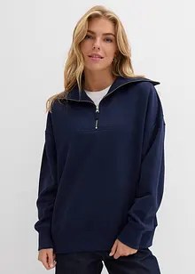 Tröja med hög krage och kort dragkedja, av mjuk bomullsmix, bonprix