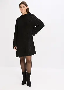 Stickad miniklänning med satinrosett och paljetter, bonprix