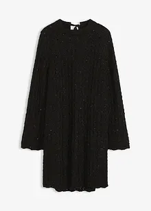 Stickad miniklänning med satinrosett och paljetter, bonprix