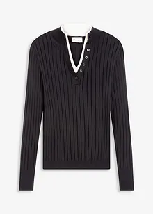 Finstickad tröja med viskos och ribbade effekter, 2-i-1-look, bonprix