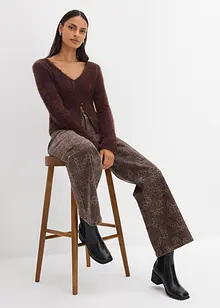 Leopardmönstrad twillbyxa med vida ben, bonprix