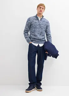 Melerad tröja i bomullsmix med krage och dragkedja, bonprix