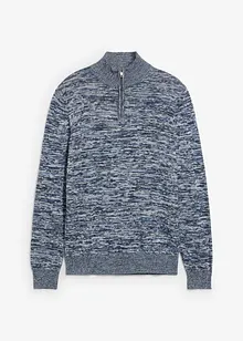 Melerad tröja i bomullsmix med krage och dragkedja, bonprix