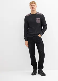 Grovstickad tröja med ficka och lock, bonprix