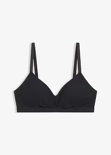 Vadderad bralette utan bygel, av ribbad, ekologisk bomull, bonprix