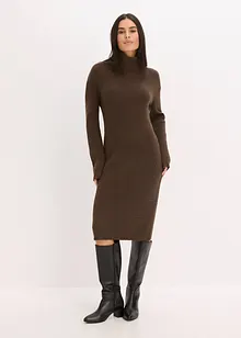 Ribbstickad klänning med polokrage, bonprix