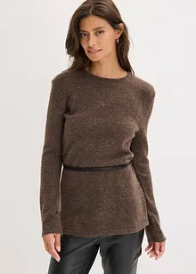 Stickad topp med knytband i skinnimitation, bonprix