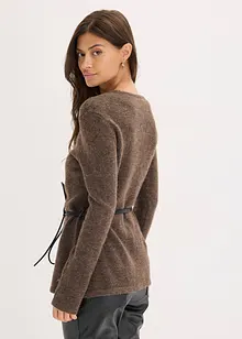 Stickad topp med knytband i skinnimitation, bonprix