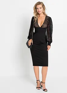 Insvängd midiklänning med spets, bonprix