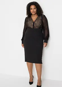 Insvängd midiklänning med spets, bonprix