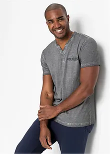 T-shirt i bomull med farfarskrage och tvättad look, bonprix