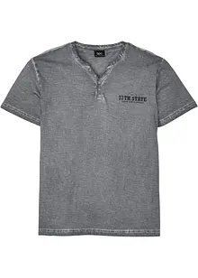 T-shirt i bomull med farfarskrage och tvättad look, bonprix