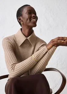 Ribbad tröja i merinoull, bonprix