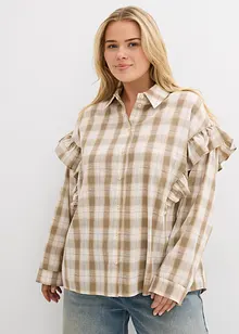 Skjortblus med volanger, bonprix