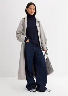 Finstickad tröja med bred halvpolo i tunn viskosmix, bonprix