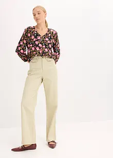 Twillbyxa med hög midja och påsydda fickor, bonprix