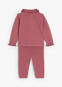 Stickad tröja med volangkrage och leggings (2 delar), bonprix