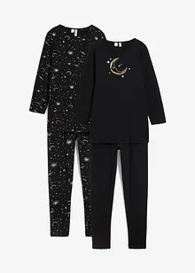 Lång topp och leggings i mjuk ekologisk bomull med glittrigt mönster för barn (4 delar), bonprix