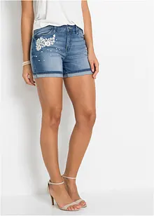 Jeansshorts Mid Waist med dekorativa detaljer, bonprix