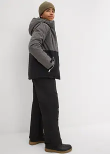 Vadderad vinterjacka med huva och blockfärger, bonprix