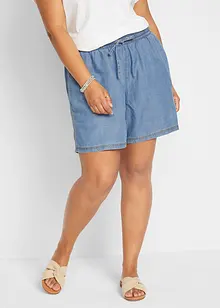 Tunna denimshorts med linne och bekväm midja, extra vida, bonprix