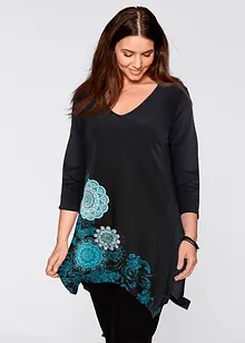 Topp med V-ringning och flikar i nederkanten, 3/4-ärm, bonprix